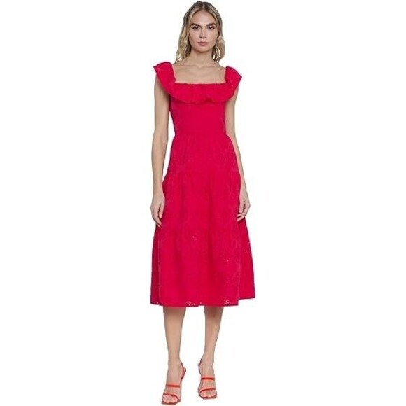Donna Morgan Dresses & Skirts - Donna Morgan Women's Ruffled Off The Shoulder Tiered Midi Dress, Red, 8